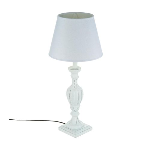 Lampe à Poser Pied En Bois Patiné Blanc H 55 Cm