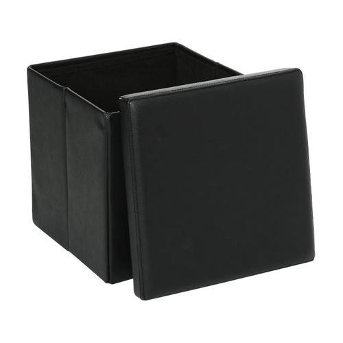 2 En 1 Pouf Pliant Et Coffre De Rangement Vinyle Noir  38 X H 37.5 Cm