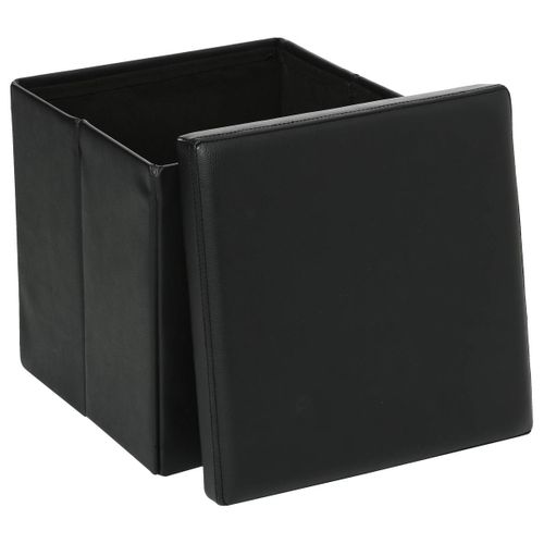 2 En 1 Pouf Pliant Et Coffre De Rangement Vinyle Noir  38 X H 37.5 Cm