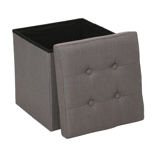 2 En 1 Pouf Pliant Et Coffre De Rangement Gris Taupe Aspect Lin 38 X 38 Cm