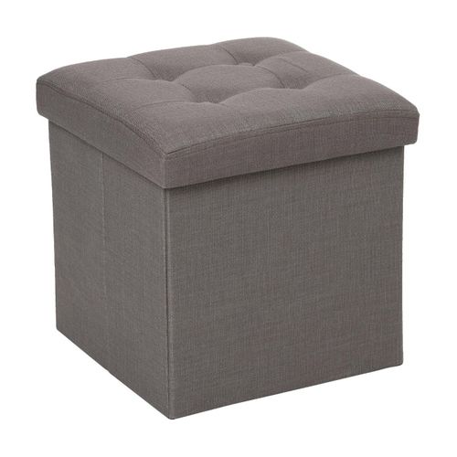2 En 1 Pouf Pliant Et Coffre De Rangement Gris Taupe Aspect Lin 38 X 38 Cm