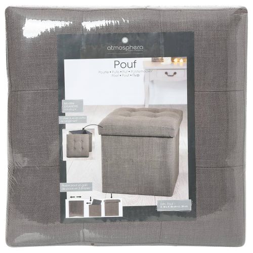2 En 1 Pouf Pliant Et Coffre De Rangement Gris Taupe Aspect Lin 38 X 38 Cm