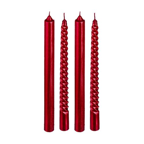 Lot De 4 Bougies Bâtons Pailleté Et Twisté Rouge H 25 Cm