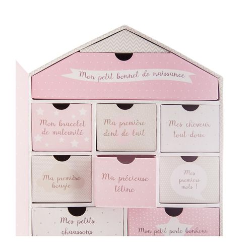 Atmosphera Coffret Naissance Maison Ourson – Boîte Souvenirs Bébé 10 Tiroirs + Cadre Photo
