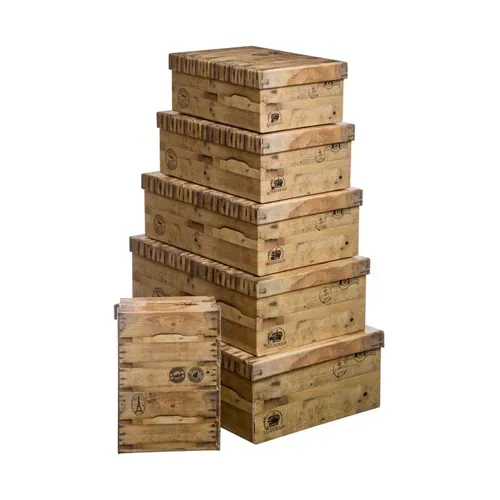 Lot De 6 Boites De Rangement Avec Coins En Métal  Effet Cagette