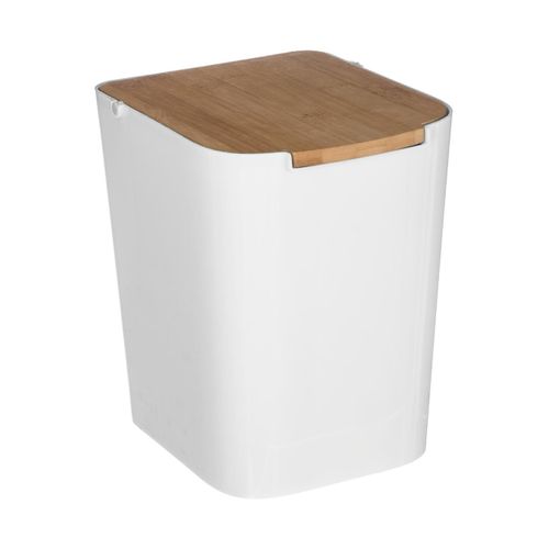 HIBATH® Poubelle De Salle De Bain 5 Litres Acier Inoxydable Avec Couvercle Bambou - Système Soft Close Automatique, Argentée, Design Élégant