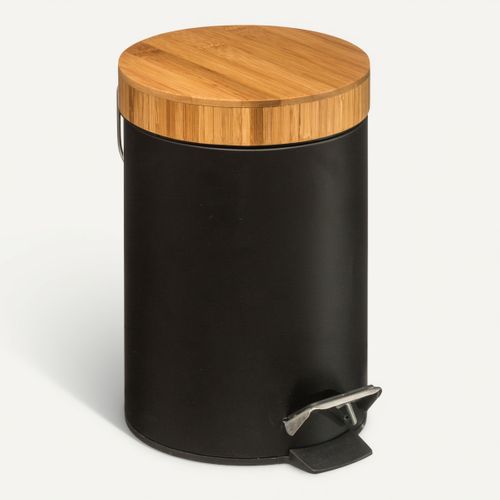 Poubelle salle de bain 3L - Noir / Naturel vue de face