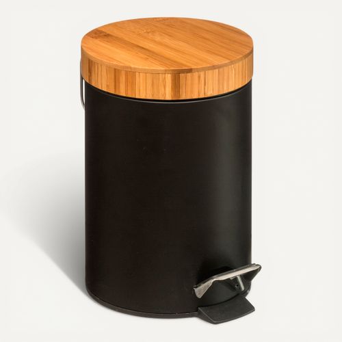 Poubelle salle de bain 3L - Noir / Naturel vue 3/4
