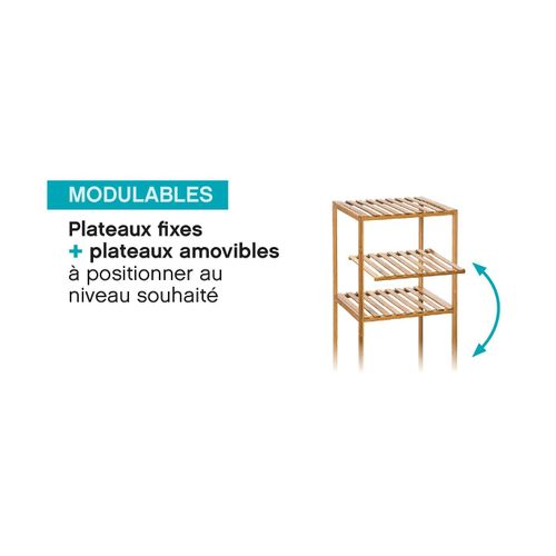 Étagère De Rangement Colonne 4 Niveaux En Bambou H 111.5 Cm