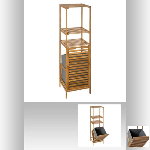 Etagère De Salle De Bain En Bambou Avec Panière À Linge Intégrée - Hauteur 118 Cm