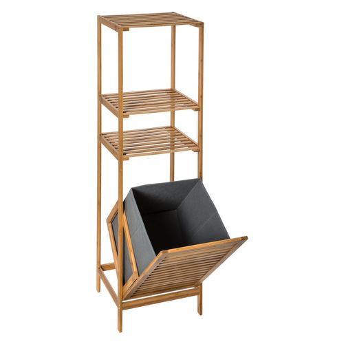 Etagère De Salle De Bain En Bambou Avec Panière À Linge Intégrée - Hauteur 118 Cm