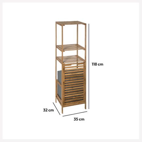Etagère De Salle De Bain En Bambou Avec Panière À Linge Intégrée - Hauteur 118 Cm