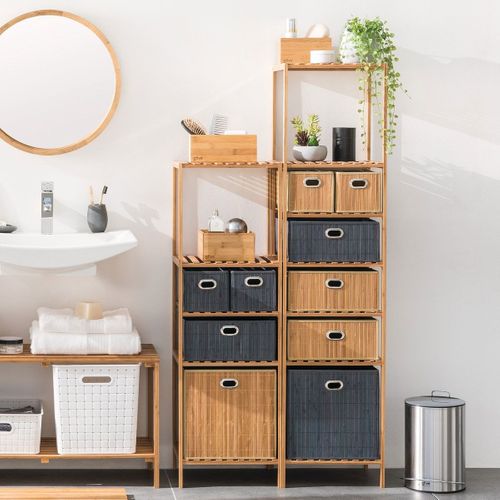 Boîte De Rangement Design En Bambou Et Tissu - Gris