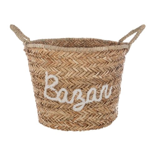 Panier De Rangement Osier et Broderie Blanche Chambre Enfant