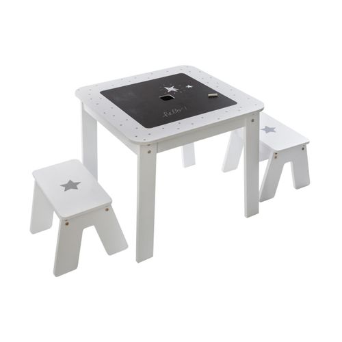 Table Enfant et 2 Tabourets "Bac" 57 cm Gris