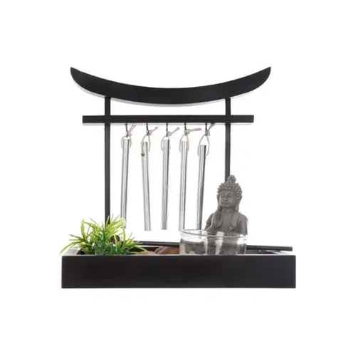 Jardin Zen Bouddha Sur Un Plateau Avec Grelots, Photophore Et Décoration