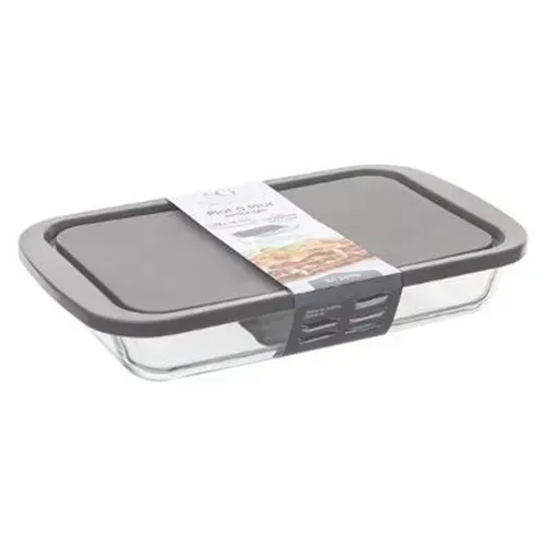 Plat rectangulaire en verre  avec couvercle gris
