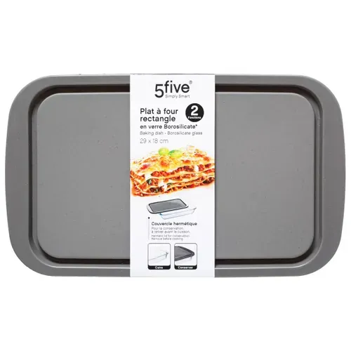 Plat rectangulaire en verre  avec couvercle gris