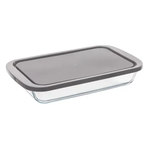 Plat rectangulaire en verre  avec couvercle gris
