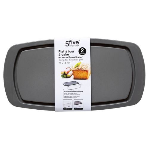 Plat à cake 27 x 14 en verre  avec couvercle gris vue détaillée