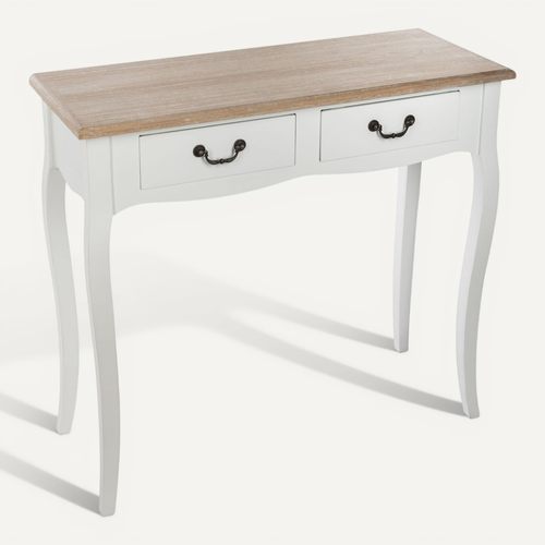 Console Chrysa - 2 Tiroirs - Blanc Et Bois