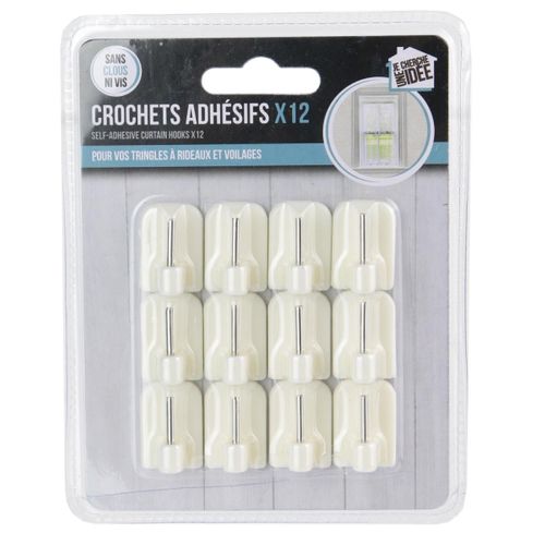 Lot De 12 Crochets Adhésifs "tringle à Rideau" 2cm Blanc