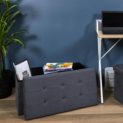 Banc Coffre De Rangement En Suédine Lina Gris Anthracite