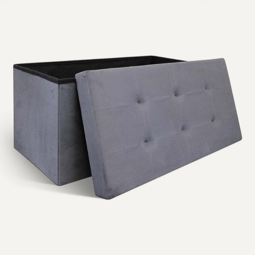 Banc Coffre De Rangement En Suédine Lina Gris Anthracite