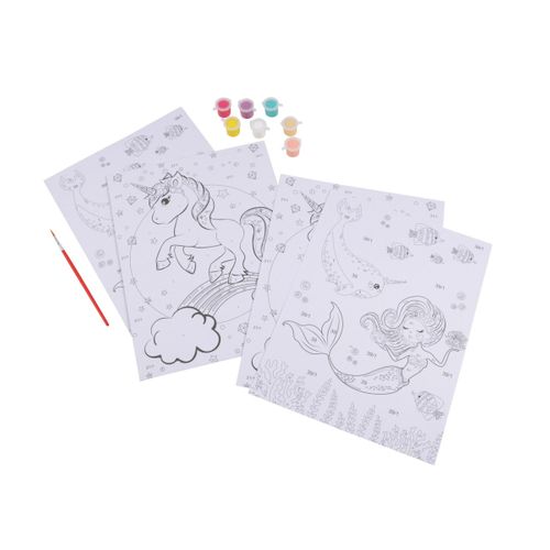 Lot De 2 Peintures Par Numéros "sirène et Licorne" 29cm Blanc