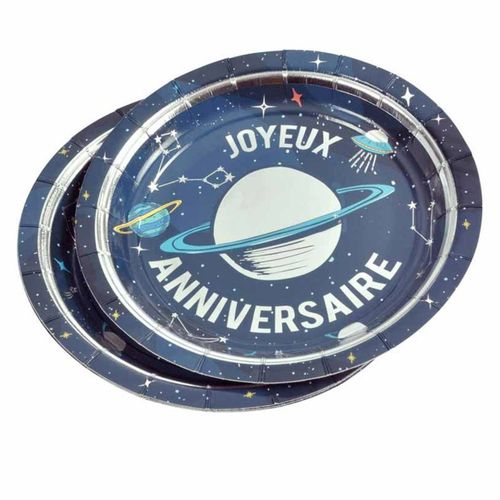 Lot De 6 Assiettes En Carton "espace Ii" 18cm Bleu