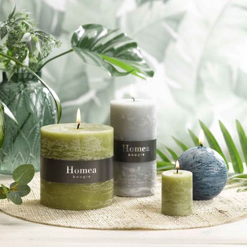 Bougie Pilier Déco "rustique" 7cm Bleu Paon