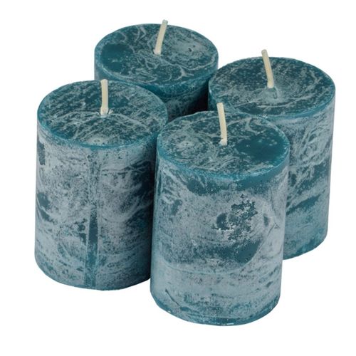Lot De 4 Bougies Pilier "rustique" 5cm Bleu Paon