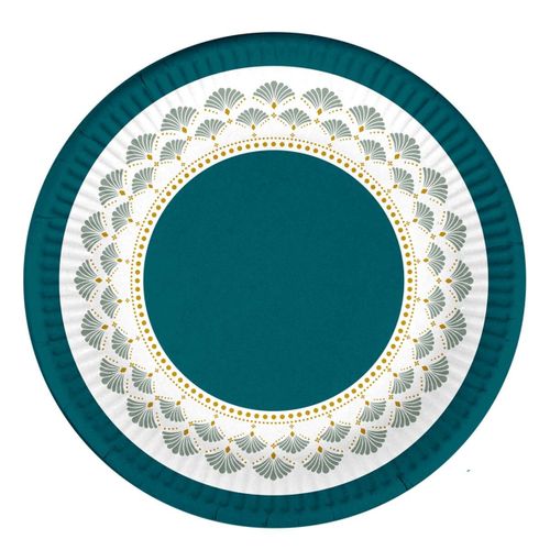 Lot De 10 Assiettes En Carton "floral Damask" 18cm émeraude