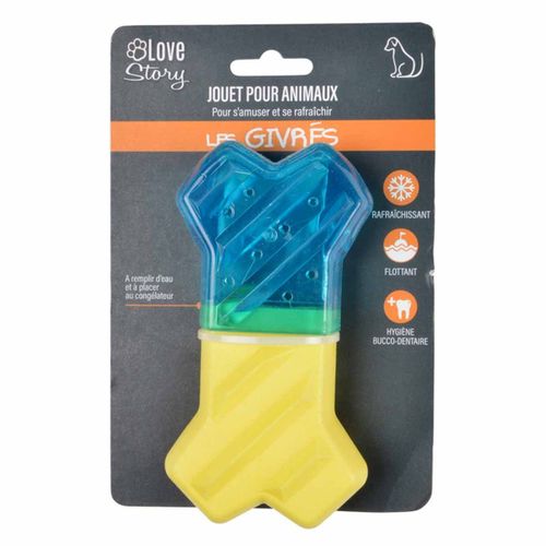 Jouet Pour Chien Givré "os" 13cm Bleu et Jaune