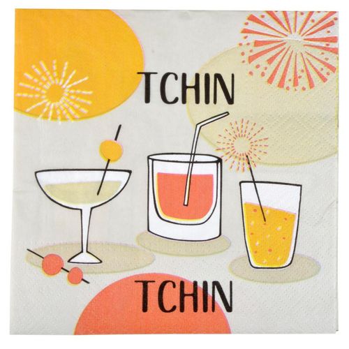 Lot De 20 Serviettes En Papier "tchin" 33x33cm Taupe