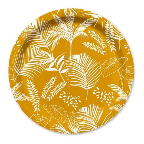 Lot De 10 Assiettes En Carton "exotic Mood" 18cm Moutarde