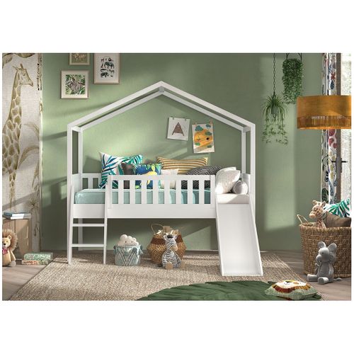 Lit Enfant Cabane, échelle et Toboggan "dallas" 90x200cm Blanc