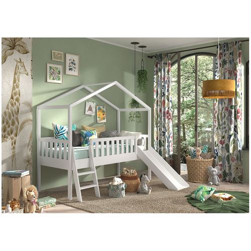 Lit Enfant Cabane, échelle et Toboggan "dallas" 90x200cm Blanc