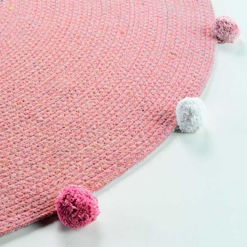 Tapis Rond Enfant "pompomparty" 90cm Rose Dragée