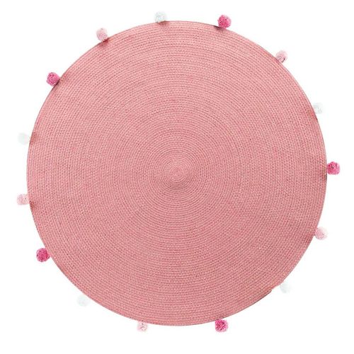 Tapis Rond Enfant "pompomparty" 90cm Rose Dragée
