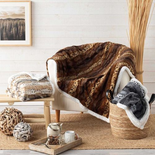 Plaid Imitation Fourrure Grizzly Gris 125x150