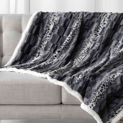 Plaid Imitation Fourrure Grizzly Gris 125x150