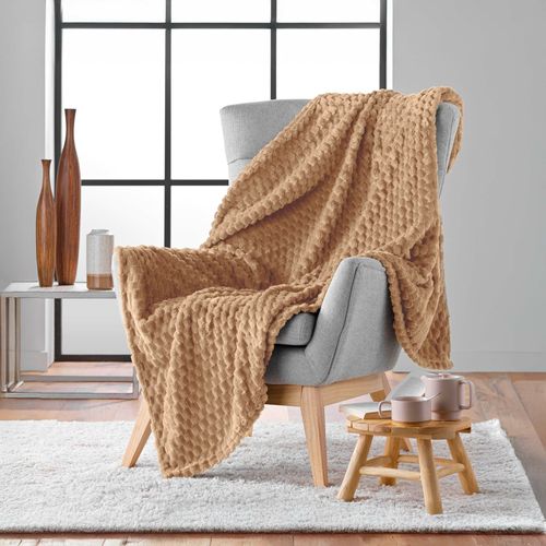 Plaid 125 X 150 Cm – Flanelle Relief Unie Mini Frosty Camel