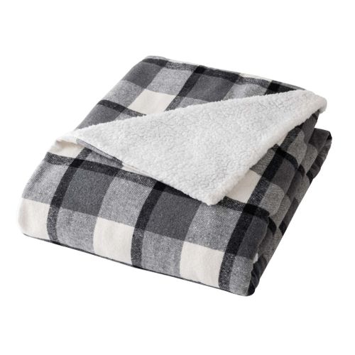 Plaid Tartan Sherpa Chaud 125x150 écossais Anthracite