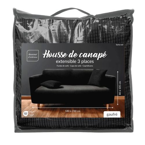 Housse De Canapé En Tissu Gaufré "sacha" 230cm Noir