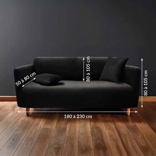 Housse De Canapé En Tissu Gaufré "sacha" 230cm Noir