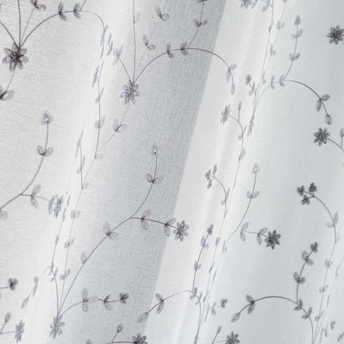 Rideau Voilage à Oeillets "petite Fleur" 140x240cm Blanc et Gris
