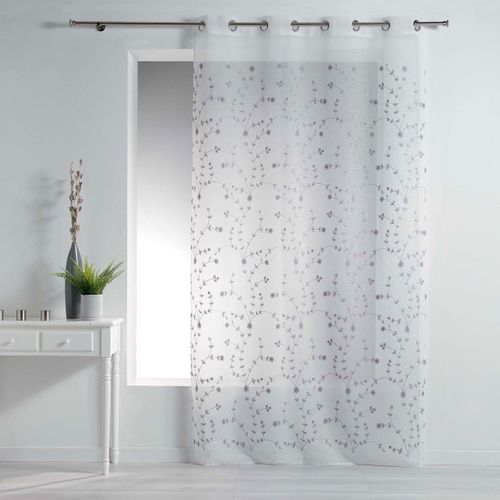 Rideau Voilage à Oeillets "petite Fleur" 140x240cm Blanc et Gris