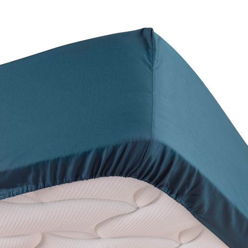 Drap Housse Bleu 180 X 200 Cm En Percale Bonnet De 30 Cm