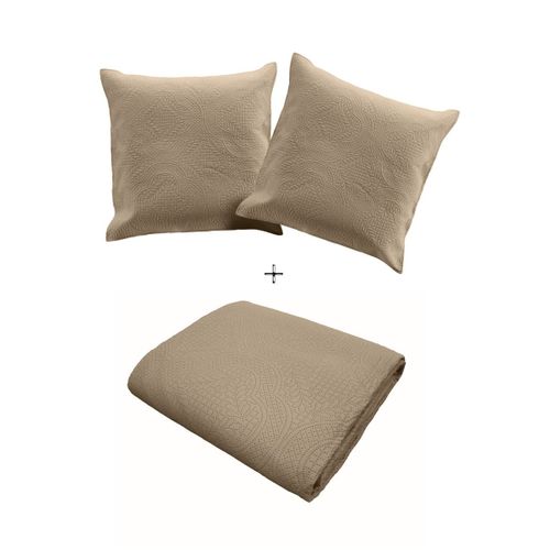 Couvre-lit et 2 Housses De Coussin "romane" 220x240cm Beige Lin